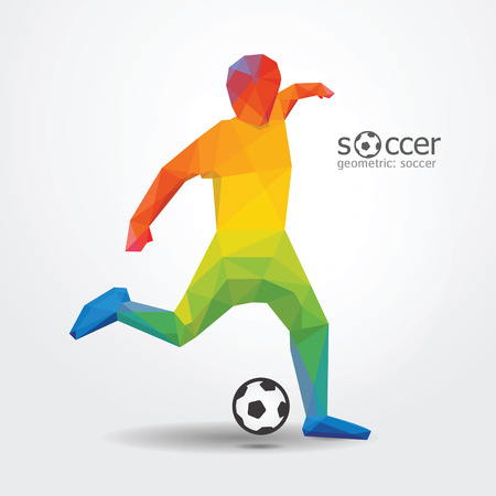 soccer football kick striker player geometric design colour from brazil flag vector のイラスト素材