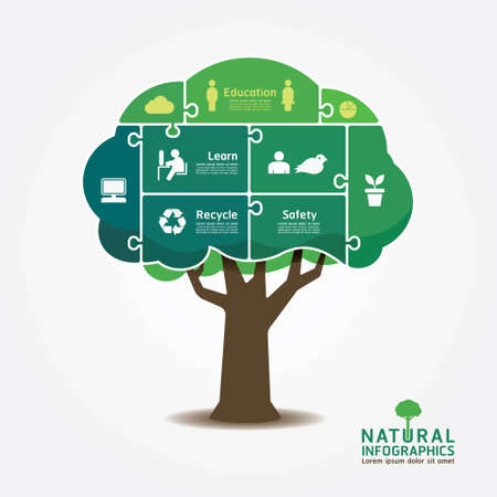 Infographic Green Tree jigsaw banner environment concept vector illustration のイラスト素材