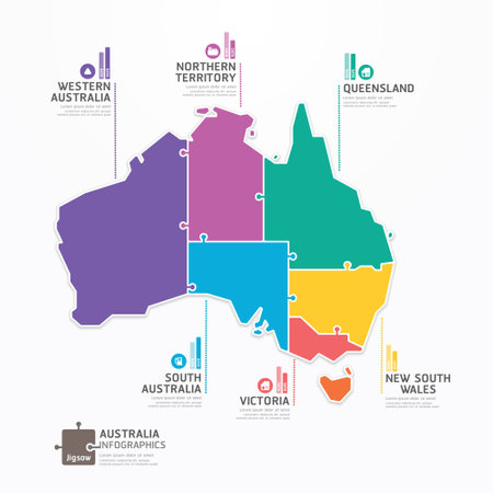 Australia Map Infographic Template jigsaw concept banner  vector illustrationのイラスト素材