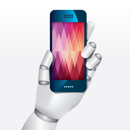 robot hand hold smartphone design vector illustration concept.のイラスト素材