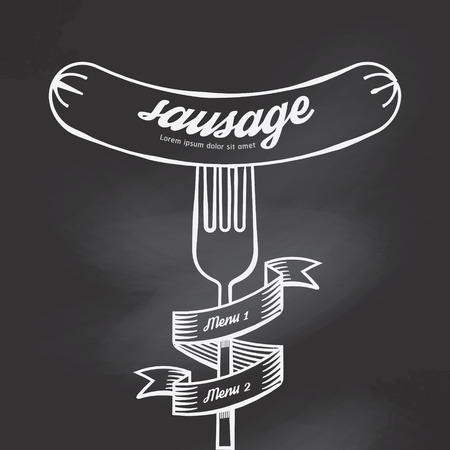 Sausage menu doodle drawn on chalkboard background.Vector vintage styleのイラスト素材