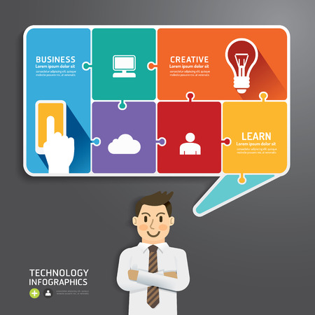 speech bubble jigsaw puzzle with Businessman  concept vector illustrationのイラスト素材