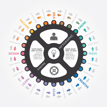 infographics vector gear design diagram line style templateのイラスト素材