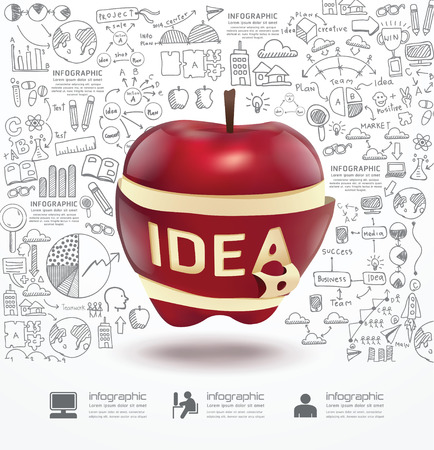 Infographic Apple doodles line drawing success strategy plan idea  Vector illustration Success Concept のイラスト素材