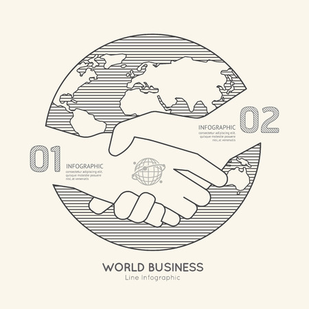 Flat linear Infographic World Business Handshake Outline Success concept.Vector Illustration.のイラスト素材