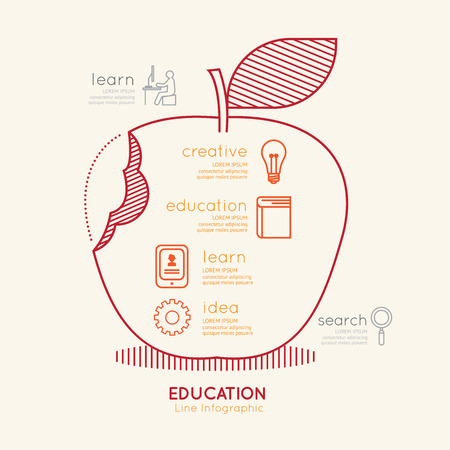 Flat linear Infographic Education Apple Outline concept.Vector Illustration.のイラスト素材