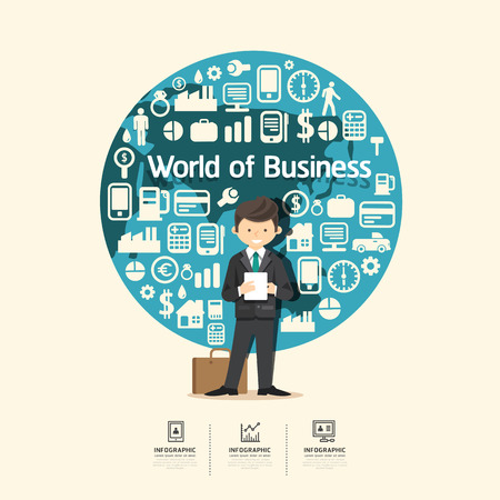 Flat Icons with businessman character design infographic,business concept vector illustrationのイラスト素材