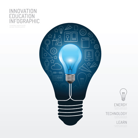Infographic  light bulb flat line idea. Vector illustration.education innovation concept.can be used for layout, banner and web design.のイラスト素材