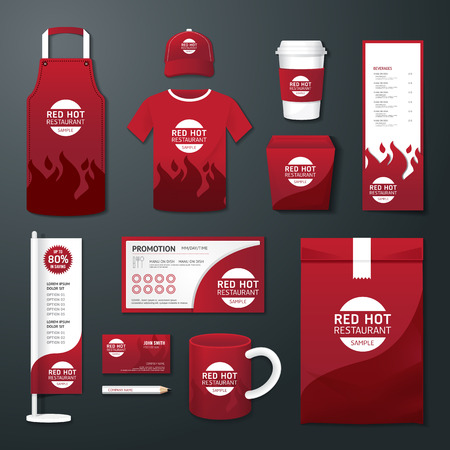 Vector restaurant cafe set flyer, menu, package, t-shirt, cap, uniform design/ layout set of corporate identity template.のイラスト素材