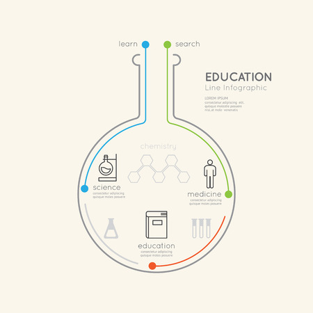Flat linear Infographic Education Science Chemistry Test Tube Outline concept.Vector Illustration.のイラスト素材
