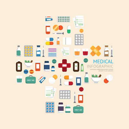 Medical icons healthcare in hospital plus shape sign template design. healthy concept vector illustration / can be used for infographics /graphic or web design layout.のイラスト素材