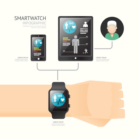 Smartwatch infographic with icons time line technology for health and services concept. Vector Illustration.のイラスト素材