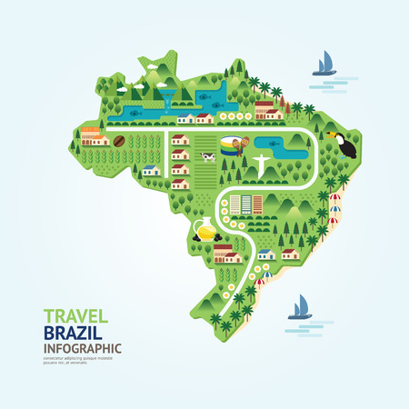 Infographic travel and landmark brazil map shape template design. country navigator concept vector illustration / graphic or web design layout.のイラスト素材