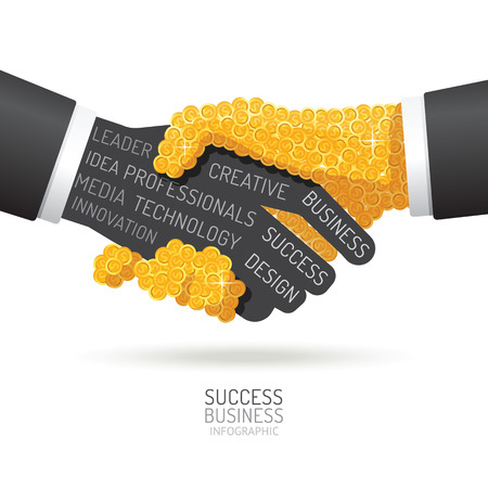 Infographic business coins handshake shape template design. success concept vector illustration  graphic or web design layout.のイラスト素材