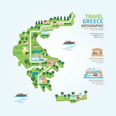 Infographic travel and landmark greece map shape template design. country navigator concept vector illustration  graphic or web design layout.のイラスト素材