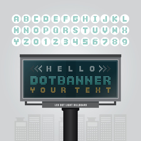 Vector digital led billboard signdot signboard modern banner with fonts set .のイラスト素材