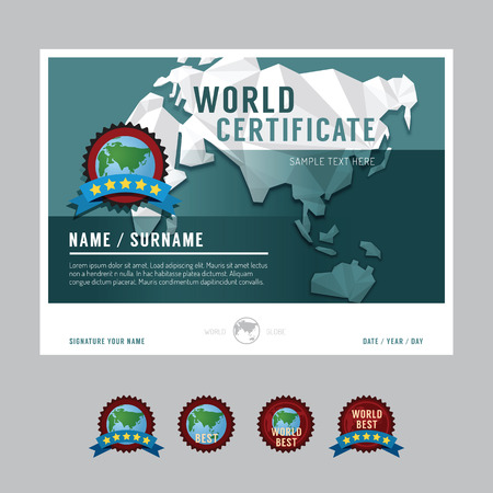 Certificate template layout background frame design vector. modern flat art style. world conceptのイラスト素材
