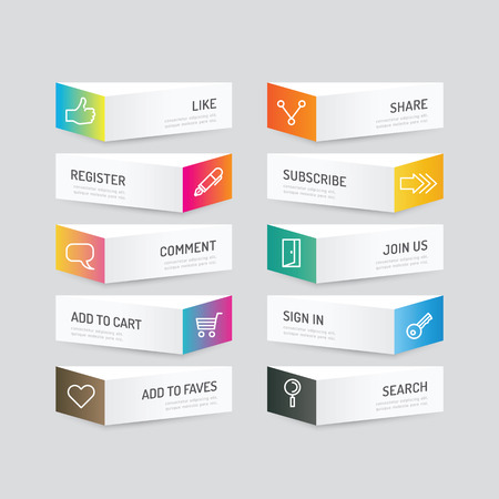 Modern banner button with social icon design options. Vector illustration. can be used for infographic workflow layout, banner, abstract, colour, graphic or website layout vectorのイラスト素材