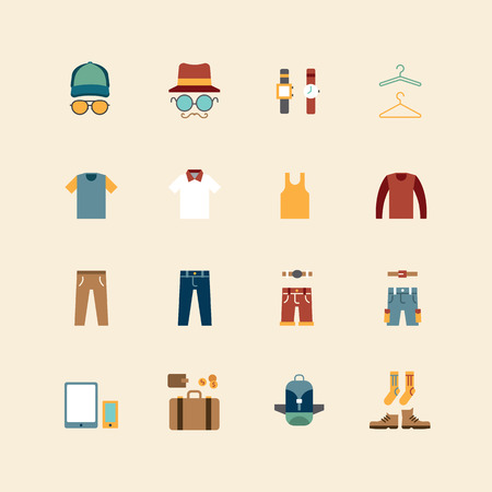 vector web flat icons set - man clothing store collection of objects design elements.のイラスト素材