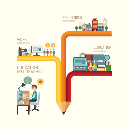 Business education concept infographic pencil step to successful icons flat design,vector illustrationのイラスト素材