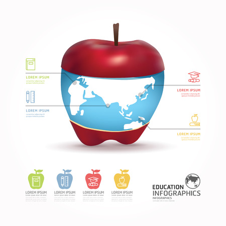 Abstract infographic Design world with apple  template  can be used for infographics  horizontal cutout lines  graphic or website layout vectorのイラスト素材
