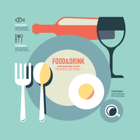 foods and drink template modern minimal flat design  vintage retro color styleのイラスト素材