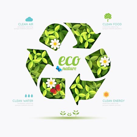 Ecology infographic recycle symbol shape design.save nature concept illustration / graphic or web design layout.のイラスト素材