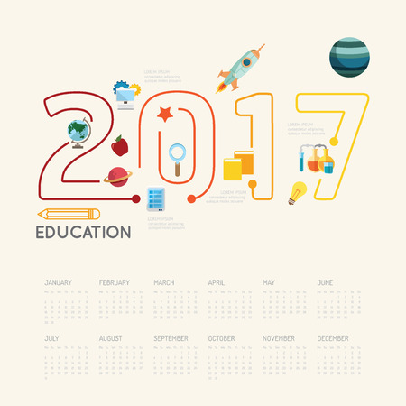 Flat line Infographic Education 2017 concept.Vector Illustration.のイラスト素材