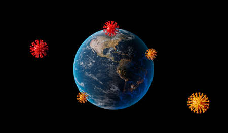Virus COVID-19 attacking world. 3D render.new normal concept.の写真素材
