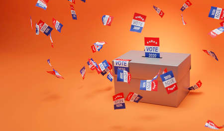 Ballot box Vote 2020 United States of America Presidential . Red, white, and blue paper voting...