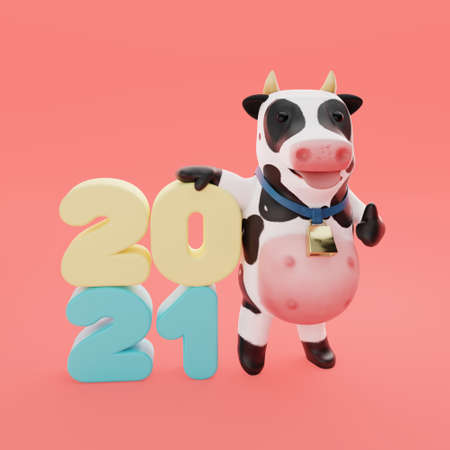 2021 cow mascot 3d renderの写真素材