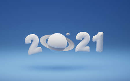2021 and planet science concept. 3d render
