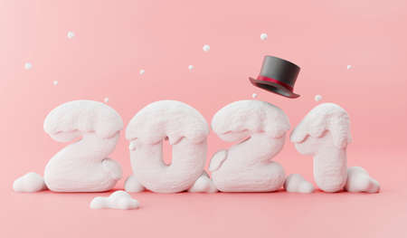 2021 Happy New Year. snow font 3d renderの写真素材