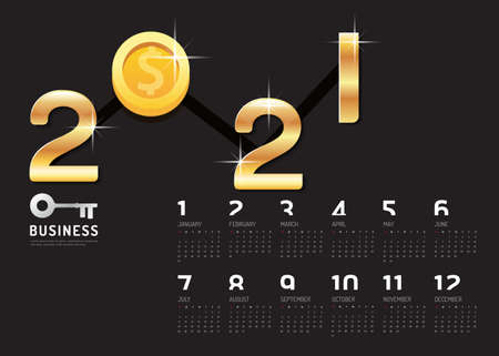 Calendar 2021 Concept Business Key  to success year .vector silver key on black background.のイラスト素材