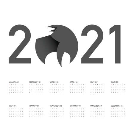 2021 calendar design.Isolated vector illustration on white background.のイラスト素材