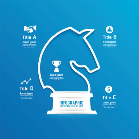 Knight chess flat line infographic concept design Illustration vector.のイラスト素材