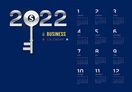 Calendar 2022 Concept Business Key  to success year .vector silver key on black background.のイラスト素材