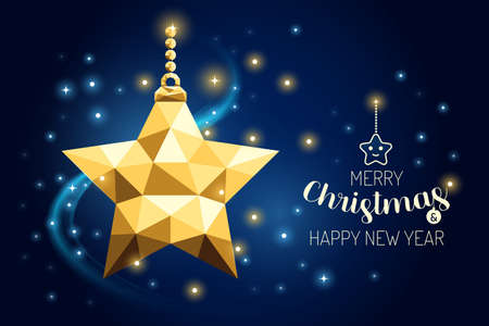 Wireframe Merry Christmas Ornament star luxury gold geometry Concept Design.Vector illustration.のイラスト素材