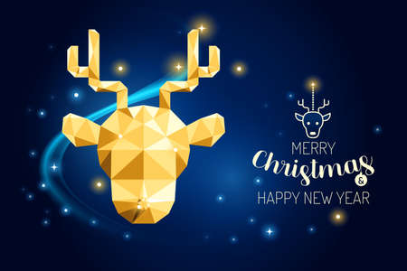 Wireframe Merry Christmas reindeer luxury gold geometry Concept Design.Vector illustration.のイラスト素材