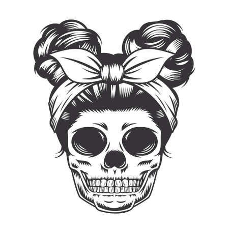 Skull Daughter Head design on white background. Halloween. skull head logos or icons. vector illustration.のイラスト素材