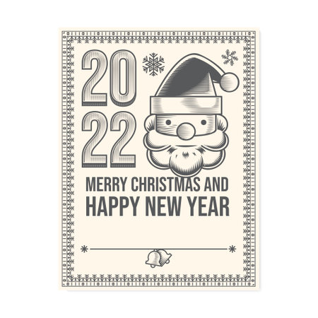 Merry Christmas and Happy Holidays Santa line art cards. vintage style vectorのイラスト素材
