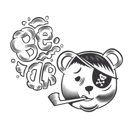 Pirate Bear head design on white background. vector illustration.のイラスト素材