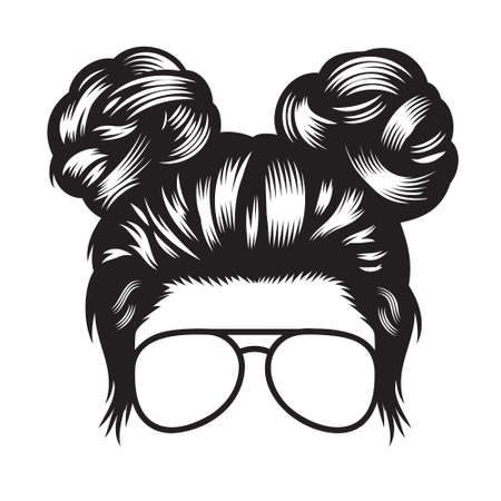 Daughter Head with sunglasses line art design on white background. vector illustration.のイラスト素材
