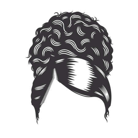 Woman face with Afro Messy Bun vintage hairstyles vector line art illustration.のイラスト素材