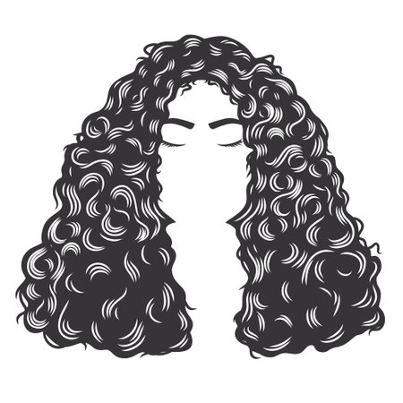 Woman face with Afro long curly hair vintage hairstyles vector line art illustration.のイラスト素材
