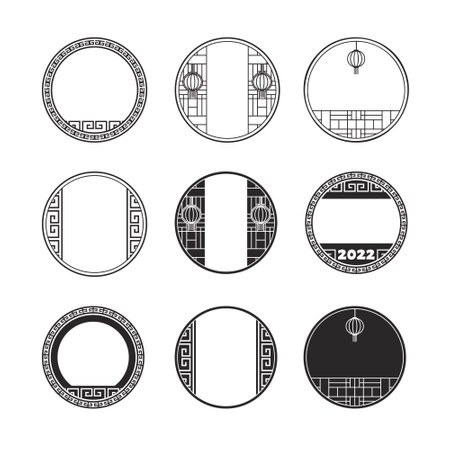 Retro-style circle Chinese pattern frame vector illustration setのイラスト素材