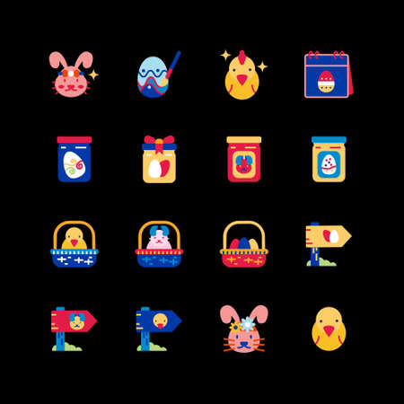 Bundle of easter flat color icons collection. simple  design vectorのイラスト素材