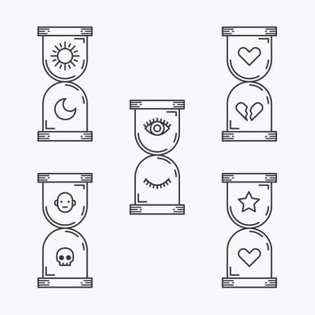Bundle of Magic astrology hourglass flat line sandglass collection. simple design vector
