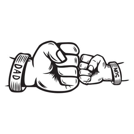 Dad and son Fist Bump Happy Father's Day Family. line doodle art design. logos or icons vector illustration.のイラスト素材