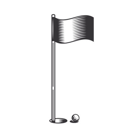 Golf sport flag hole silhouette.のイラスト素材